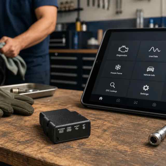 Bluetooth 4.0 OBD2 Vehicle Diagnostic Adapter in use